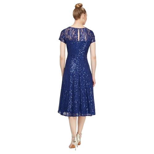 Image of S.L. Fashions Womens Stretch V-Neck Tea Length Dress