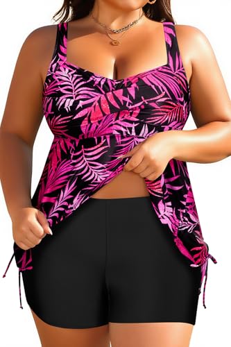 Image of Aqua Eve Women Plus Size Tankini Swimsuit Two Piece Flowy Swimdress Bathing Suits with Shorts