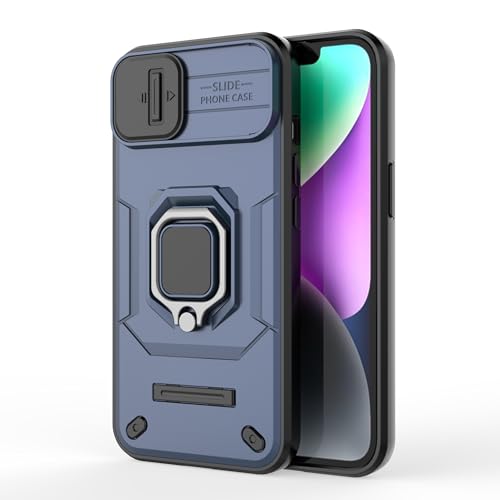 Image of CamShield Pro Case with Slide Camera Protection and 360 Protection Ring Stand Bumper Back Case Cover for iPhone 14 (Blue)