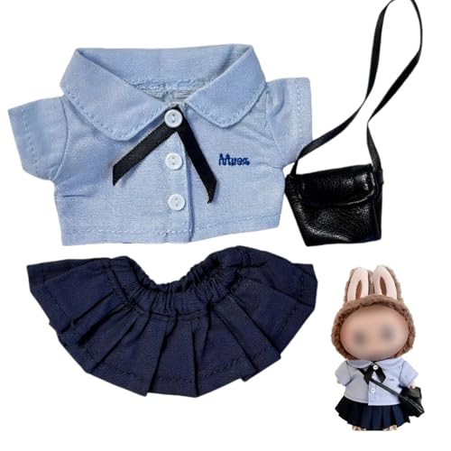 Image of Compatible with Labubu – Thai School Uniform Outfit Set for Collectible Figures – Includes Blue Shirt, Pleated Skirt & Crossbody Bag