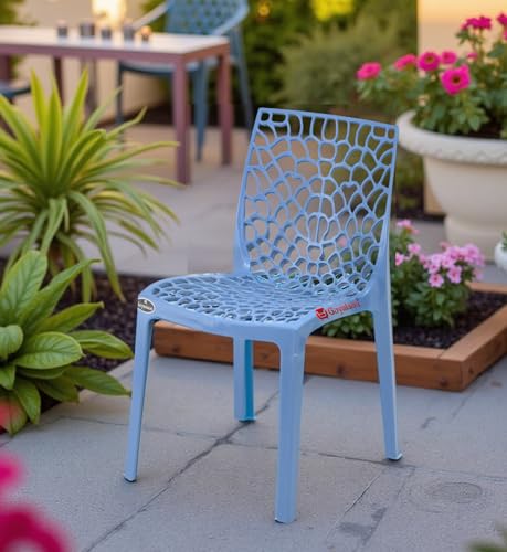 Image of Web Plastic Chair Living Room Without Arm Chair (Jali) Gloss Finish Chair Home, Office, Restaurant, Cafe, Garden, Stackable Chair (1, Blue, Standard)