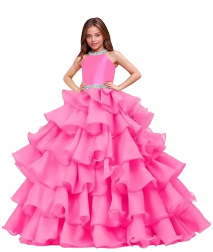Pageant Dresses for Girls Layered Organza Sweet 16 Quinceanera Flower Girl Dress Beaded Party Ball Gown