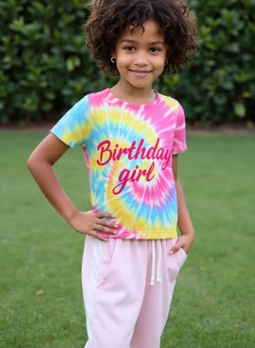 Birthday Girl Shirt 3-14 Years Party Outfits Short Sleeve Fashion for Kids Tie Dye Shirt Girls3