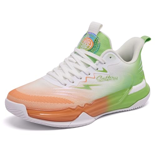 DEUTEBOLN Men's Women's Basketball Shoes Fashion Breathable Sneakers Comfortable Leightweight Running Athletic Lace-Up Non Slip Sport Outdoor Shoe Orange Size 8
