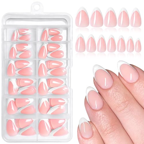 120Pcs White French Tip Press on Nails, Short Almond Nails Press ...