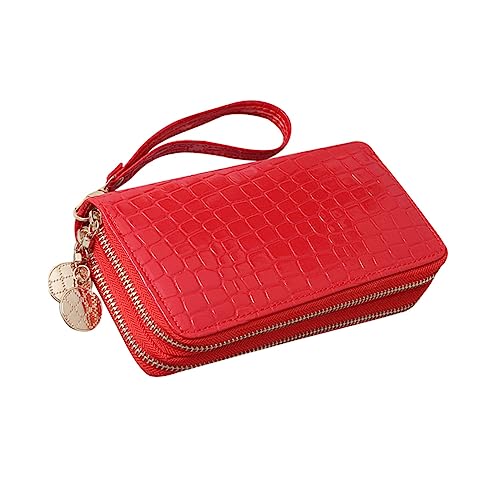 Portable Pu Leather Long Zipper Wallet for Women Large Capacity Patent Wallet Red for Cash Cards Coins and Phones Stylish and Functional Design