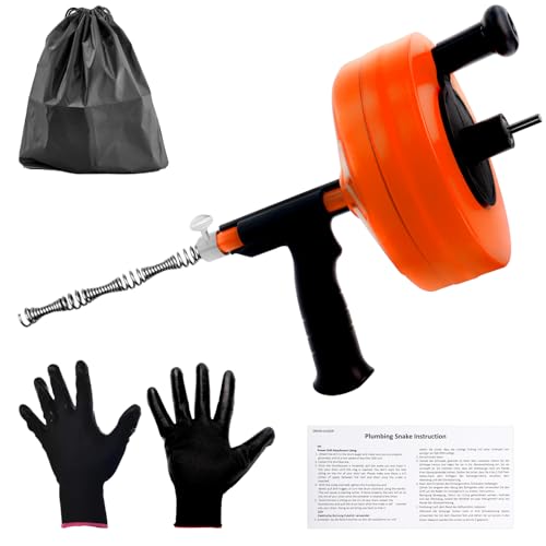 Drain Auger 50FT Drain Snake with Drill Adapter Plumbing Snake Clog Remover Use Manually or Powered for Kitchen Bathtub and Shower Drains