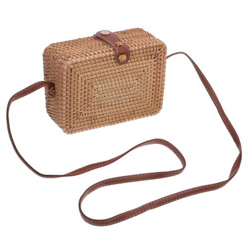 Sac en rotin tressé haut de gamme avec sa fine bandoulière en cuir noir