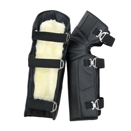 Didiseaon 1Pair Adult Cycling Knee Pads Windproof Protective Gear for Outdoor Riding Hiking Comfortable Leather Warm Wool Design Black