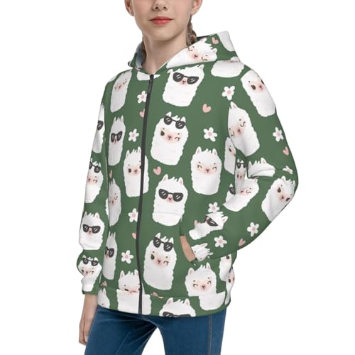Alpaca Faces Kid Hoodies Boys Zip Up Sweatshirts Girls Pullover with Pocket