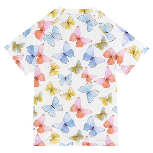 ALAZA Kids Rash Guard Girls Toddler Swim Shirts Short Sleeve Butterfly Lovely UPF 50+ 3T2