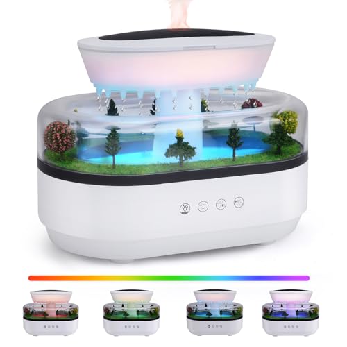 250ML Regentropfen Luftbefeuchter Aromatherapie Diffusor mit Mikrolandschaften 7-Farben LED Lichtern White Noise Aroma Diffuser für Ätherische Öle für Schlafzimmern Kinderzimmern