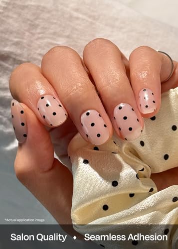 Image of ohora Semi Cured Gel Nail Strips (N Polka Noir) - Works with Any Lamps, Salon-Quality, Long Lasting, Easy to Apply & Remove - Includes 2 Prep Pads, Nail File & Wooden Stick