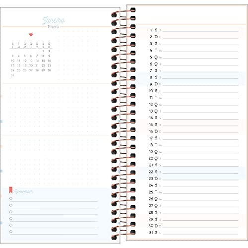 Planner Espiral 11,9 x 24 cm Soho 90 Grande 2022 - Estampa Listras azuis e rosas e new dreams - Tili