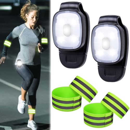 2 lámparas LED con clip para exteriores con 4 reflectores, 3 modos de luz, linterna frontal LED con USB, recargable, luz de seguridad, para senderismo, camping, correr, correr, pesca