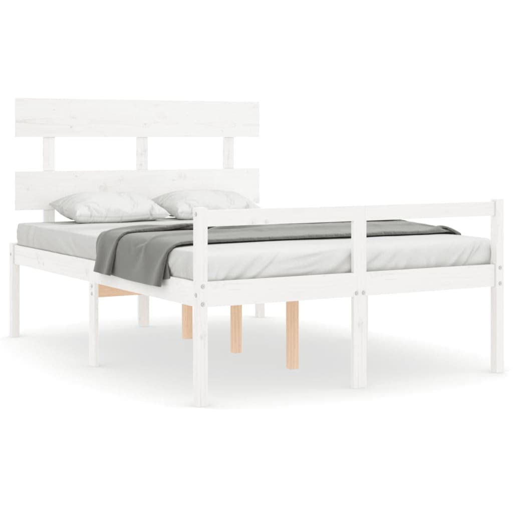 Massivholz Seniorengerecht 45cm Sitzhöhe Bettgestell Weiß 120x190 cm | Seniorenbett mit Kopfteil Weiß Massivholz 120x190 Kiefernholz Bett mit Lattenrost und Stauraum für Senioren