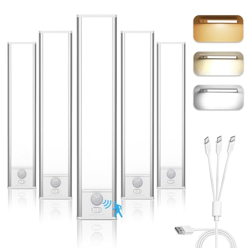 Onforu Under Cabinet Lighting, USB Rechargeable Battery Operated, Dimmable Motion Activated LED Closet Lights, 3 Color Temps Magnetic Under Counter Lights for Kitchen, Stairs (8 in-5 Pack)