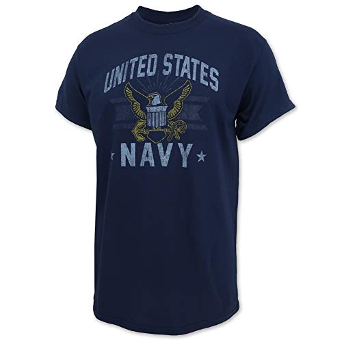 Armed Forces Gear Mens US Navy Vintage Basic Short-Sleeve T-Shirt - Licensed US Navy Shirts for Men (Navy X-Large)