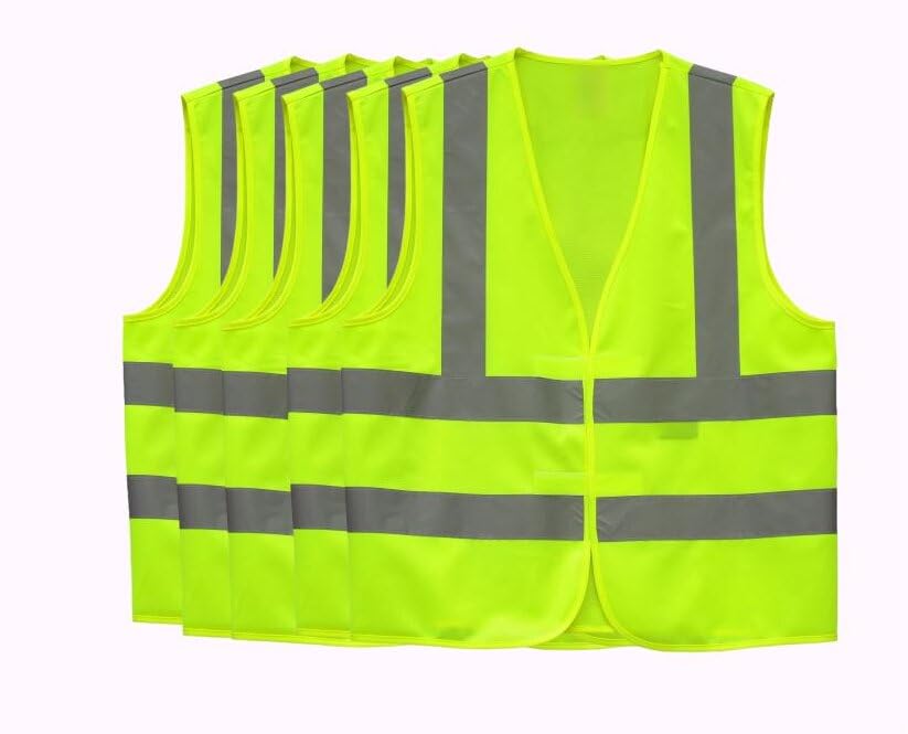 RKDNVM Flame Resistant High Visibility Reflective Vest, Hi Vis protective vests for Work safety (5 Pieces Fluorescent yellow-green Reflctive vest, XL)