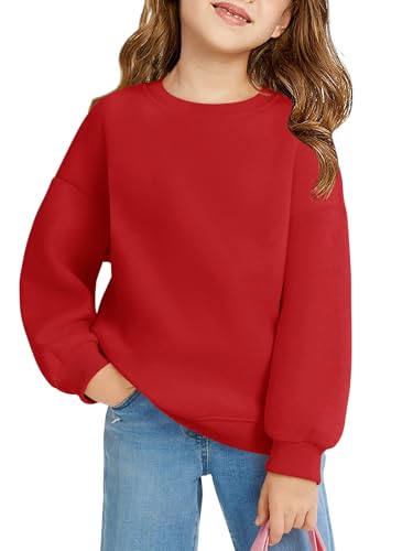 Image of Haloumoning Girls Oversized Crewneck Sweatshirts Kids Fleece Pullover Tops