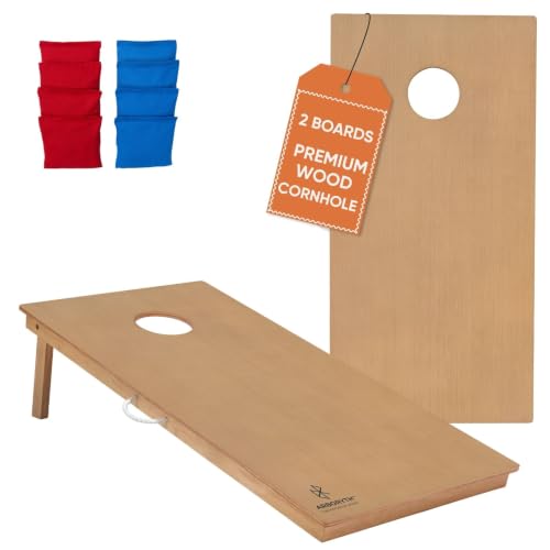 Image of Cornhole Board Set for Adults, Premium Wooden Bean Bag Toss Game with 8 All-Weather Bean Bags, Integrated Bean Bag Storage, Foldable Legs Outdoor Game