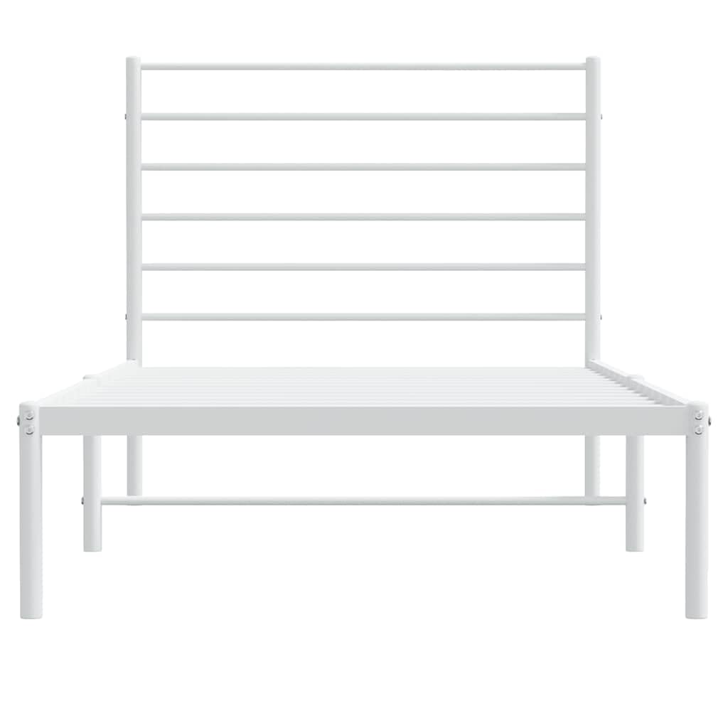 Metalowa rama łóżka z listwami Biały 75x190 cm | Metalowe łóżko z wezgłowiem białe 75x190 cm solidna rama bez materaca z miejscem do przechowywania do sypialni i pokoju