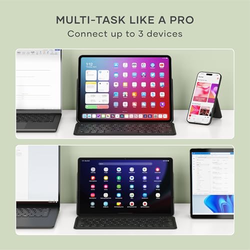 Image of Satechi OntheGo Bluetooth Keyboard with Adjustable Stand, Connect up 3 Devices, USB C Rechargeable Battery, Compact and Portable Keyboard for iPad, Tablet - Black
