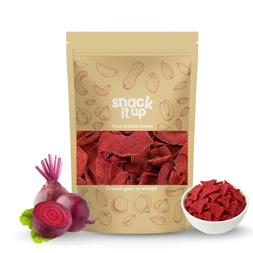 Image of Snack It Up Air Fried Beetroot Vegetable Chips Creme & Onion | Healthy Crispy Veg Snack | Gluten Free Vegan | No Palm Oil | No Artificial Colours or Preservatives | 100 g