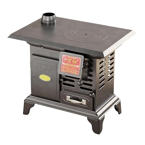 Estufa de Leña con Horno y Chimeneas Excelente Disipación del Calor, Estufa de Leña Multifuncional para Hornear, Calentar, Hervir Agua y Cocinar
