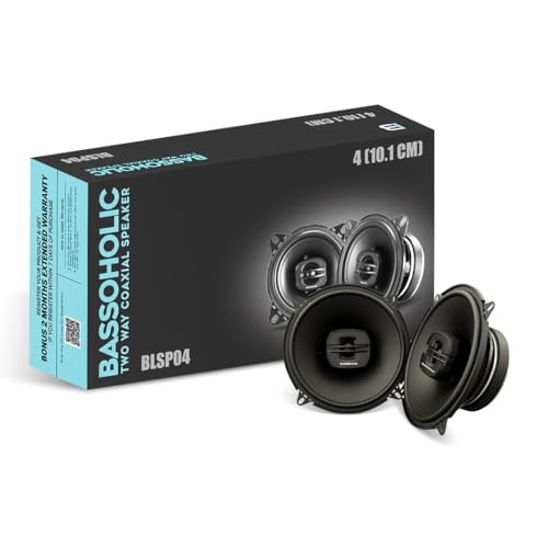 Image of BASSOHOLIC 4 inch (10.1cm) Two-Way Coaxial Car Speakers | Powerful 90dB Audio Output | 25mm Tweeter | 4 Ohm Impedance | Universal Car Fit | Premium Build Quality | High Bass Performance | 1-Year Warranty