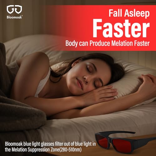 Image of Bloomoak 99% Fit Over Blue Light Blocking Glasses for Sleeping-Red /Amber Lens Anti‑Glare Coating for Zoom Meetings