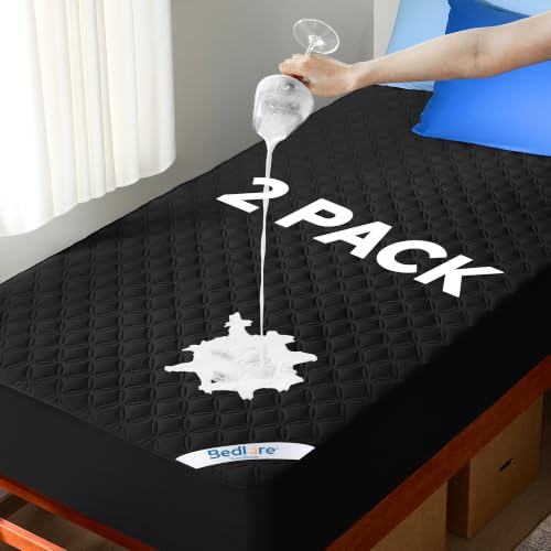 Image of BEDLORE 2 Pack Waterproof Mattress Protector,Twin XL Size Pad Noiseless with Deep Pocket Fitted for 6 inch-15 inch,Soft Breathable Dirt-Proof Single Bed Mattress Cover Washable for Bedroom,Dorm Room(Black)