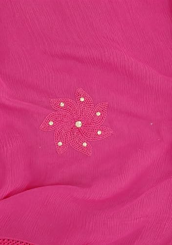 Image of YOUTHQUAKE Flower Embroidered Diamond Work Chiffon Dupatta for Womens & Girls With 4 Side Lace