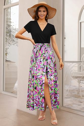 Image of Newshows Women's 2026 Lightweight Summer Wedding Guest Beach Vacation Casual V Neck Split Flowy Maxi Dress