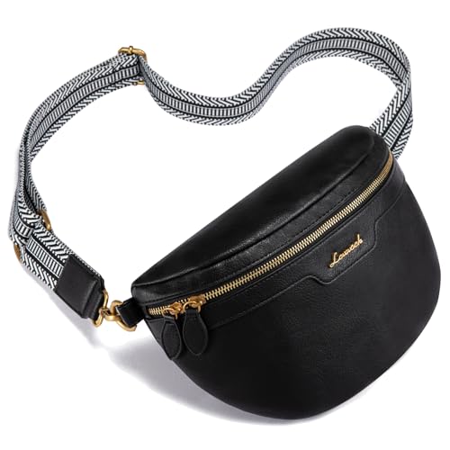 LOVEVOOK Fanny Packs for Women Cross Body, Vegan Leather Belt Bag for Women, Waterproof Sling Purse Fashion Waist Pack Designer Chest Bum Bag with Boho Style Strap