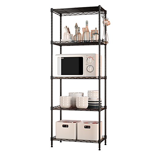 USUN 21.6 (L) x 11.8 (W) x 59 (H) inches, 5-Layer Standing Shelving Unit, Metal Storage Rack, Adjustable Shelves, Sturdy and Easy to Install, Black