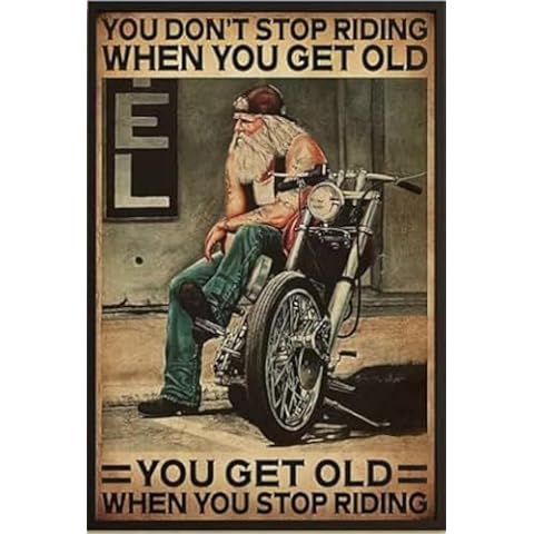 Eeypy Motorcycle You Don’t Stop Racing When You Get Old Cat Poster Tin Sign Iron Painting Home Family Lovers Gift Funny Metal Bedroom Novelty Retro Parlor Courtyard Wall Decor 8x12 Inch Cover