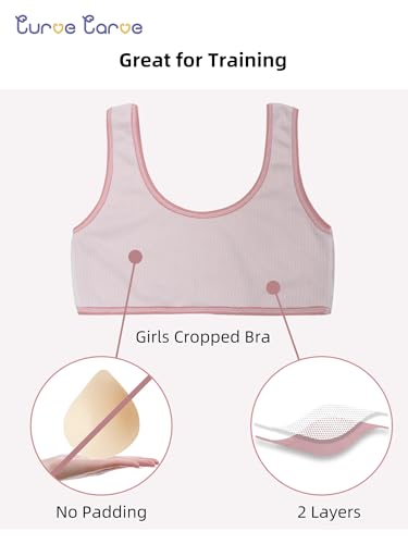 7 Packs Girls Sports Bra Crop Tops for Kids Training Bra Cute Crop Tops for Girls Cami Bra 8-14 Years2
