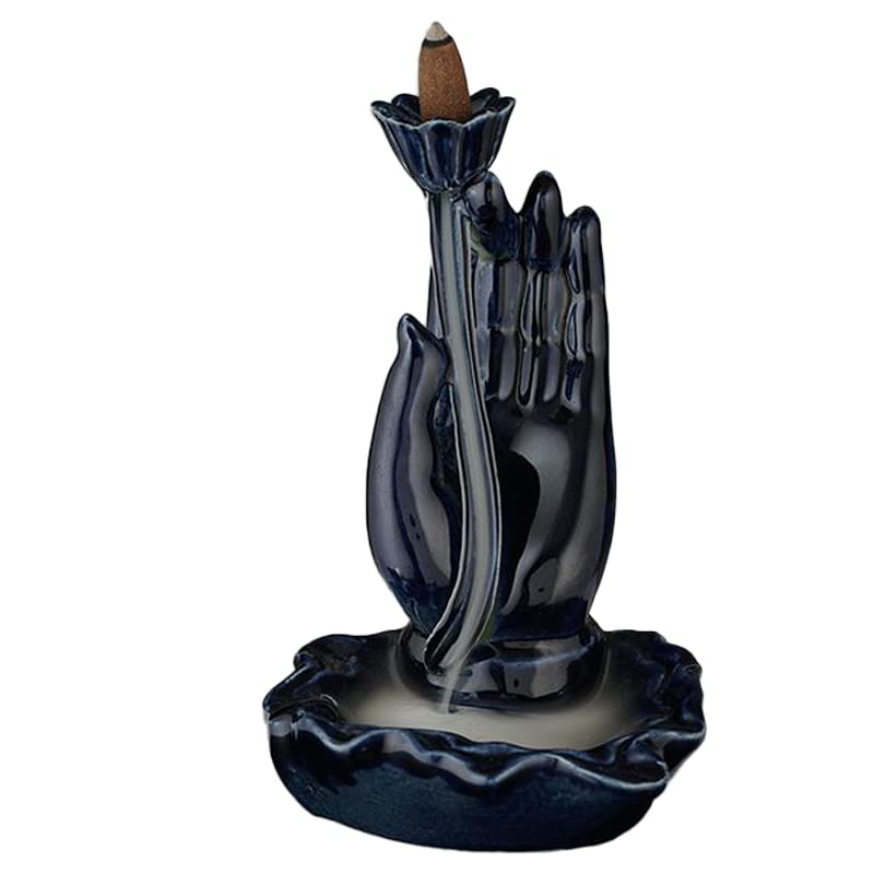 Ceramic Hand-Shaped Backflow Incense Burner + 20 Backflow Incense Cones - Handmade in India with Environmentally Friendly Materials, Easy to Clean