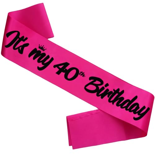 FSJJLLU ‘It's My 40th Birthday' Sash Hot Pink with Foil Black Letters-1 Count-Female-Fits All Women,Perfect for Women's 40th Birthday ,Party Favors Supplies