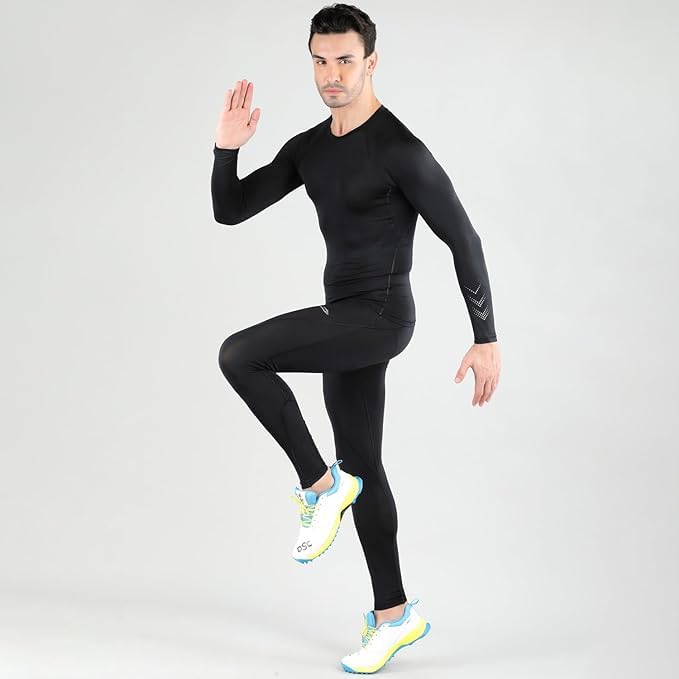 Image of DSC Mens Full Sleeve Compression T-Shirt - Breathable Base Layer for Cricket, Gym - Skin-Fit Performance Activewear for Training, and Fitness Activities