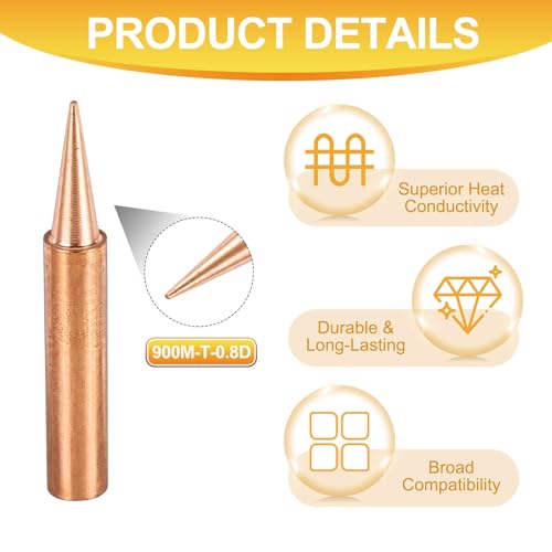 Image of MECCANIXITY 5 Pcs 900M Soldering Iron Tips Copper Non-magnetic Welding Head with Cleaning Sponge Pad Replacement for Solder Station Tip (900M-T-0.8D)