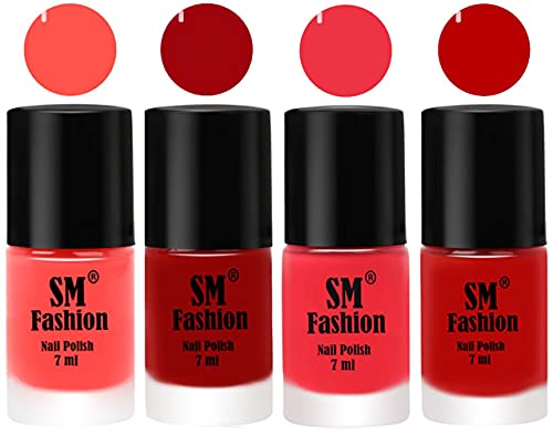 Image of Nail Polish Combo Set (Pack of 4) Quick Dry Gel Finish Nail Paint | Baby Pink,Light Red,Rose Pink,Red | 7 ml Each