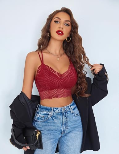 Image of Avidlove Lace Bralette for Women V Neck Camisoles Racerback Adjustable Strap Crop Top