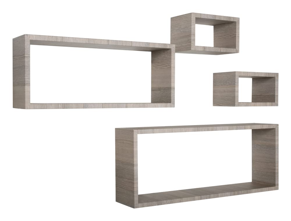 MODULARREDO | MERLINO Set 4 Mensole da Muro, Pensile Bagno, Scaffale Parete, 75x30 e 60x25 p15.5 cm, 2 da 25x15 cm, Kit Tasselli Incluso, Rovere Moka - Made in Italy