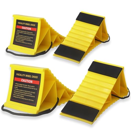 Vacallity Light Weight Wheel Chocks with Durable Material Upgrade Stability, Camper RV Trailer Car Truck Tires Chock Block Stopper, Wheel Immobilizers & Chocks, Easy to Use with Rope [2pair 4pack]