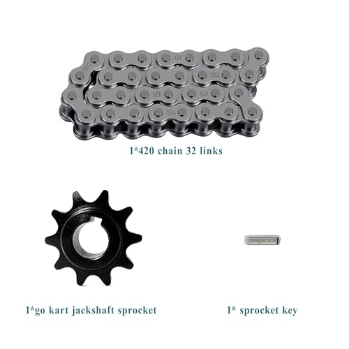 Image of QYMOTO KT196 Drive Chain+10 Tooth Sprocket for Coleman 196cc 6.5hp Go Kart | 420 Chain 32 Link Jackshaft Drive Chain 5 /8'' Bore #40 41 420 Chain Sprocket for Coleman KT196 CK196-T Go Kart