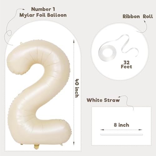 Image of Number Balloons for Birthday Decorations - 40 Inch Large Party Balloons 2, Cream Foil Number Balloons for Boys Girls, Balloons for Party Supplies