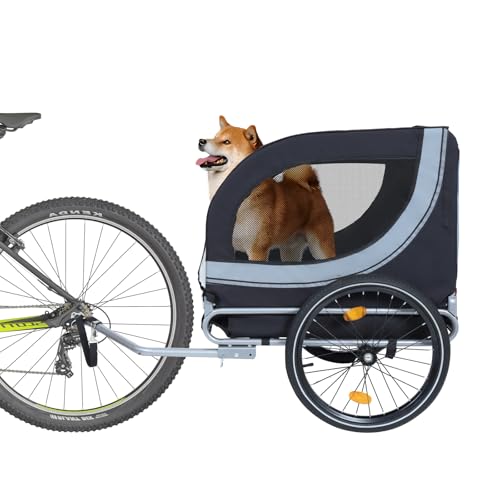 Jacgood 132LBS Dog Bike Trailer 2-in-1 Convertible Pet Jogger for Large Dogs, Easy One-Step Folding, Quick Release Wheels, Universal Bike Coupler, with Safety Leash & Flag