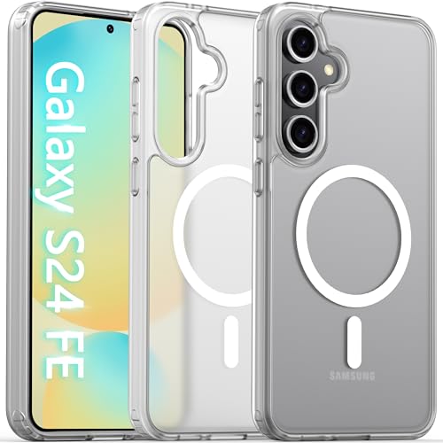 Image of Oterkin Magnetic for Samsung Galaxy S24 FE Case Matte, S24 FE Phone Case Compatible with MagSafe Frosted Translucent Shockproof Anti-Scratch Slim Fit Case Military Grade Protection (Clear Matte)